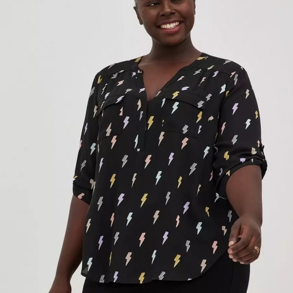 torrid Tops - Torrid Black Blouse with Colorful Lightning Pattern